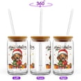 thumbnail image 2 of Merry Christmas Santa Dachshund Scarf Twinkling Lights Xmas Holiday 16oz Glass Cup Mug Wiener Dog Lover Gifts Idea Glass Can with Bamboo Lid and Straw - 00022, 2 of 5