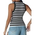 thumbnail image 3 of Women'S Striped Athletic Tank Tops with Built in Bras Fitness Workout Running Tops Black & White L, 3 of 7