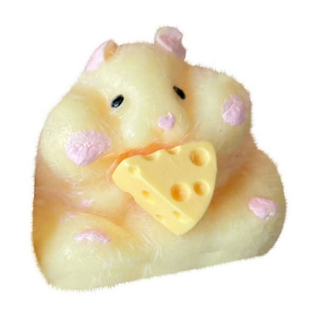 Stress Relief Toys Squeeze Sensory Fidget Toys Soft Gel Solid Hamster with Cheese Blocks Adorable Animal Desk Decor Anxiety Relaxation Gifts for Home Office Cute Squishy Set of 2