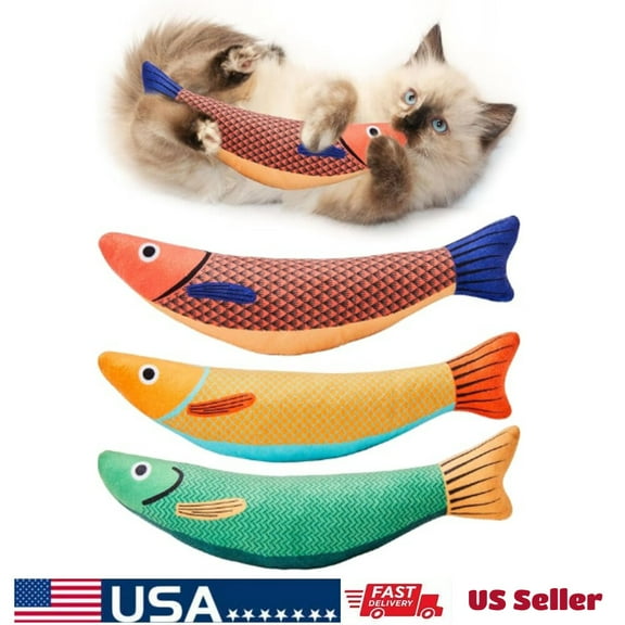 Cat Toys Saury Fish, 3 Pack Catnip Crinkle Sound Toys Soft and Durable, Interact
