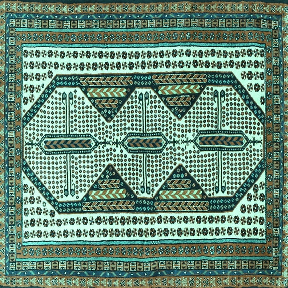 Ahgly Company Machine Washable Indoor Square Persian Turquoise Blue Traditional Area Rugs, 4' Square