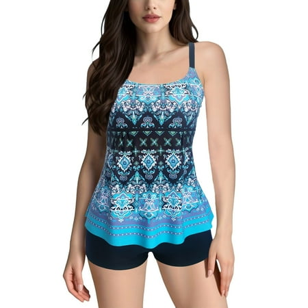 Two Piece Swimsuit For Women High Waisted Push Up Vintage Retro Ruched Print Tankinis Set Black Women S Swimwear S