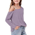 thumbnail image 5 of biudgviw Girls off the Shoulder Top Casual Long Sleeve T-Shirts Kids Loose Comfy Basic Tees Cute Clothes for Teens(Purple,4-5 Years), 5 of 7