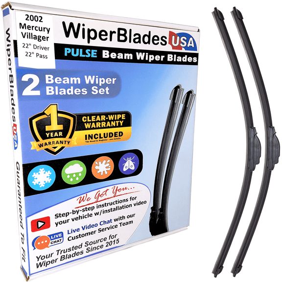 2002 Mercury Villager Beam Wiper Blades Wipers w/1yr Warranty (Set of 2) (WiperBladesUSA)