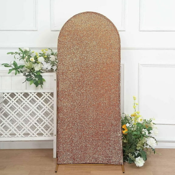 SAZYY Shiny Hunter Emerald Green Spandex Fit Round Top Backdrop Frame Stand Cover, 2-Sided Metallic Sparkly Wedding Arch Cover, Antique 5 FT