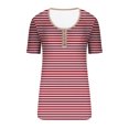 thumbnail image 4 of Short Sleeve Striped T Shirts for Women Summer 2024 Rib-Knit Tops Buttons Henley Neck Casual Tshirts Slim Fit (XL, Watermelon Red), 4 of 4