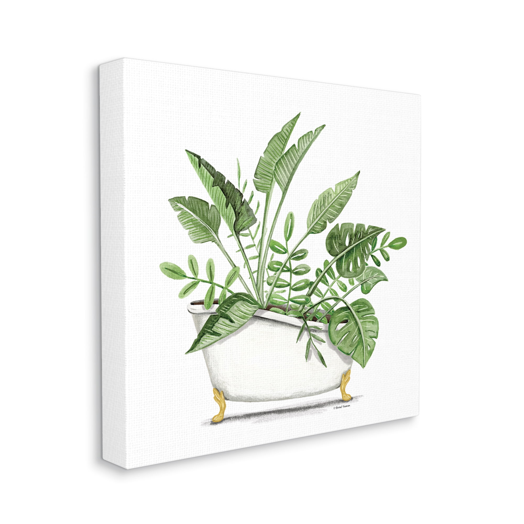Stupell Tropical Monstera Plants Vintage Tub Typography Painting Gallery Wrapped Canvas Print Wall Art