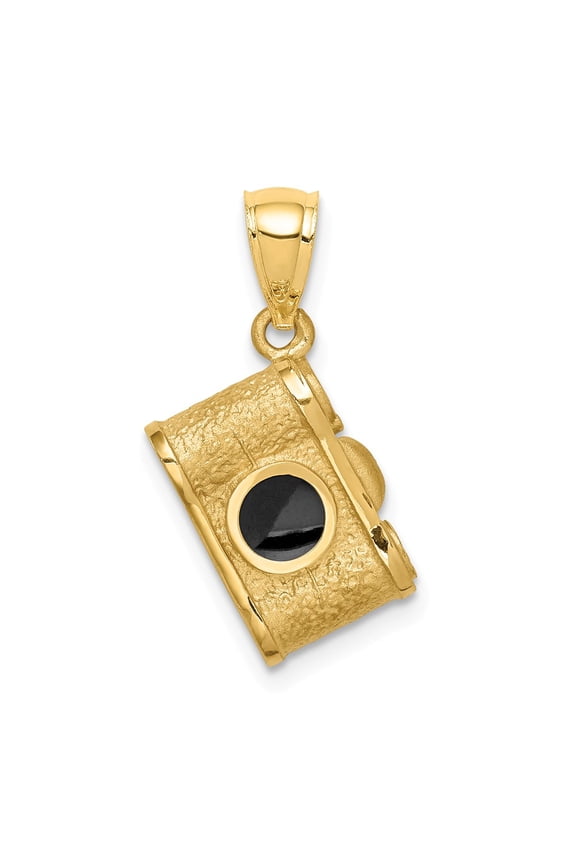 14k Yellow Gold Brushed & Polished Enameled Camera Pendant