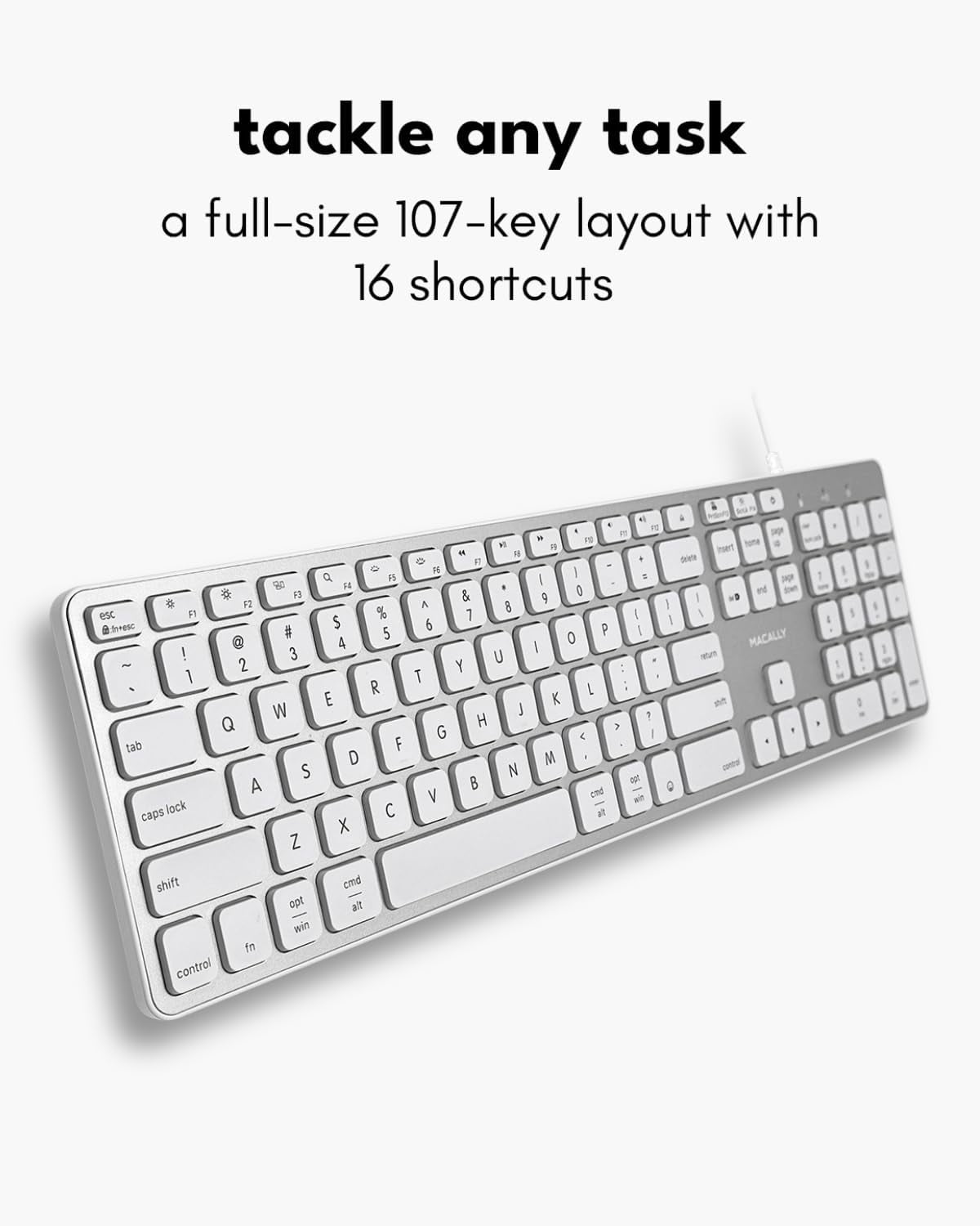 Macally Wired Keyboard for Mac with USB Hub (2X USB-A / 1x USB-C) - Compatible Backlit Apple Keyboard with Dual Interface - Auto OS Detection for Mac, MacBook, iMac, PC, Android, iPad, iOS - Silver