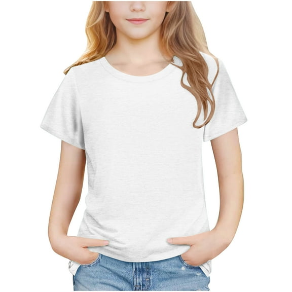 Taqqpue Girls Short Sleeve T Shirts Kids Casual Crewneck Summer Tops Loose Solid Cute Comfy Basic Shirts 3-14 Years