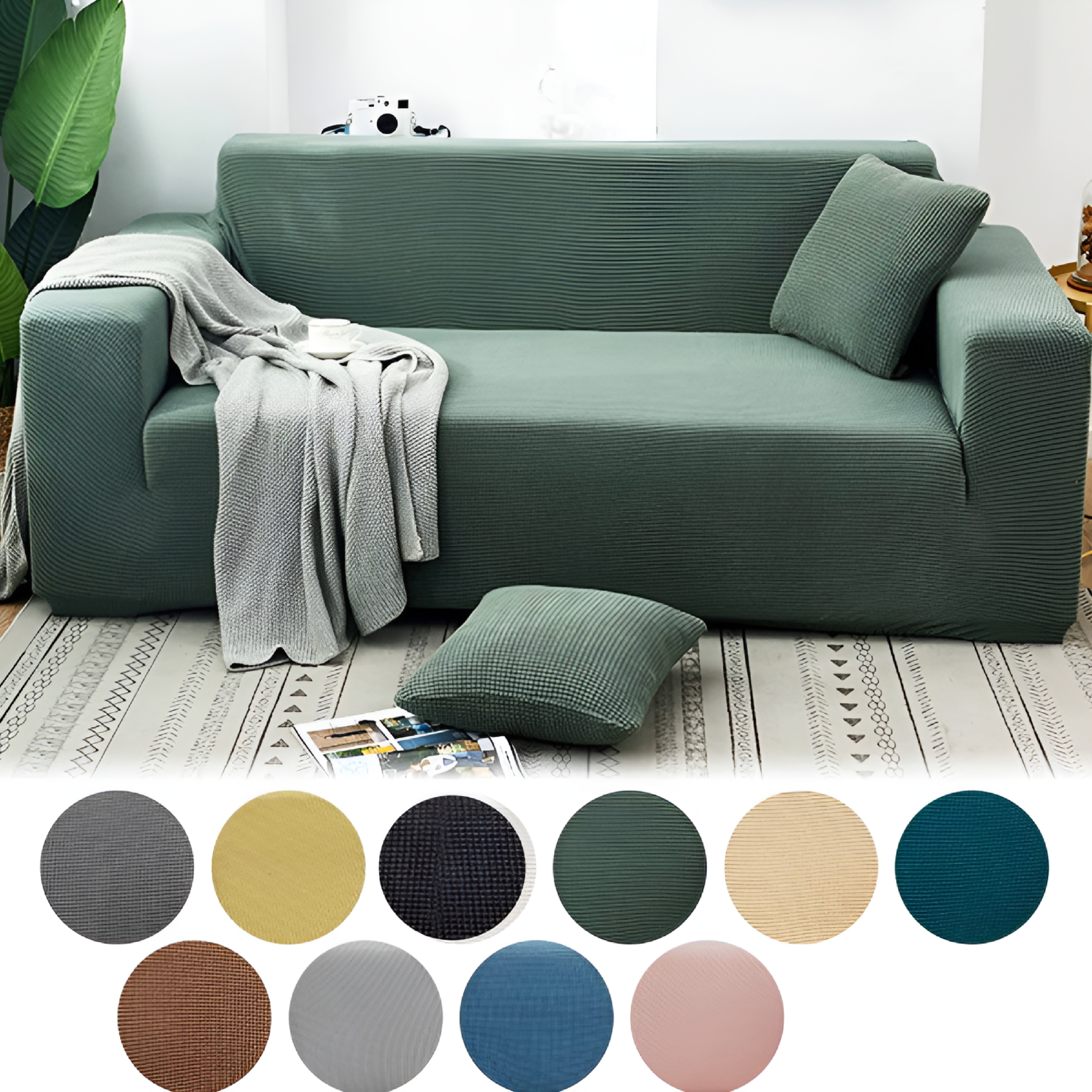 AUQ 2026 New Universal Elastic Sofa Cover | 360° Full Coverage Stretch Slipcover | Stain-Resistant Polyester Knit | Machine Washable Furniture Protector | All Season Home Decor | 11.8X11.8"