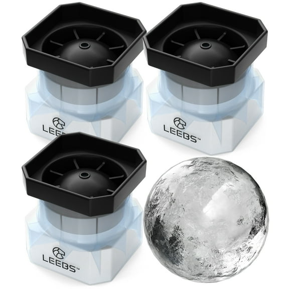 Sphere Ice Molds - 3 Pack Whiskey Ice Ball Mold - Silicone Freezer Press Ice Ball Maker Mold for Large Round Craft Whisky Ice Balls - Bourbon, Scotch, Old Fashioned, Cocktail Drinks - by LEEBS