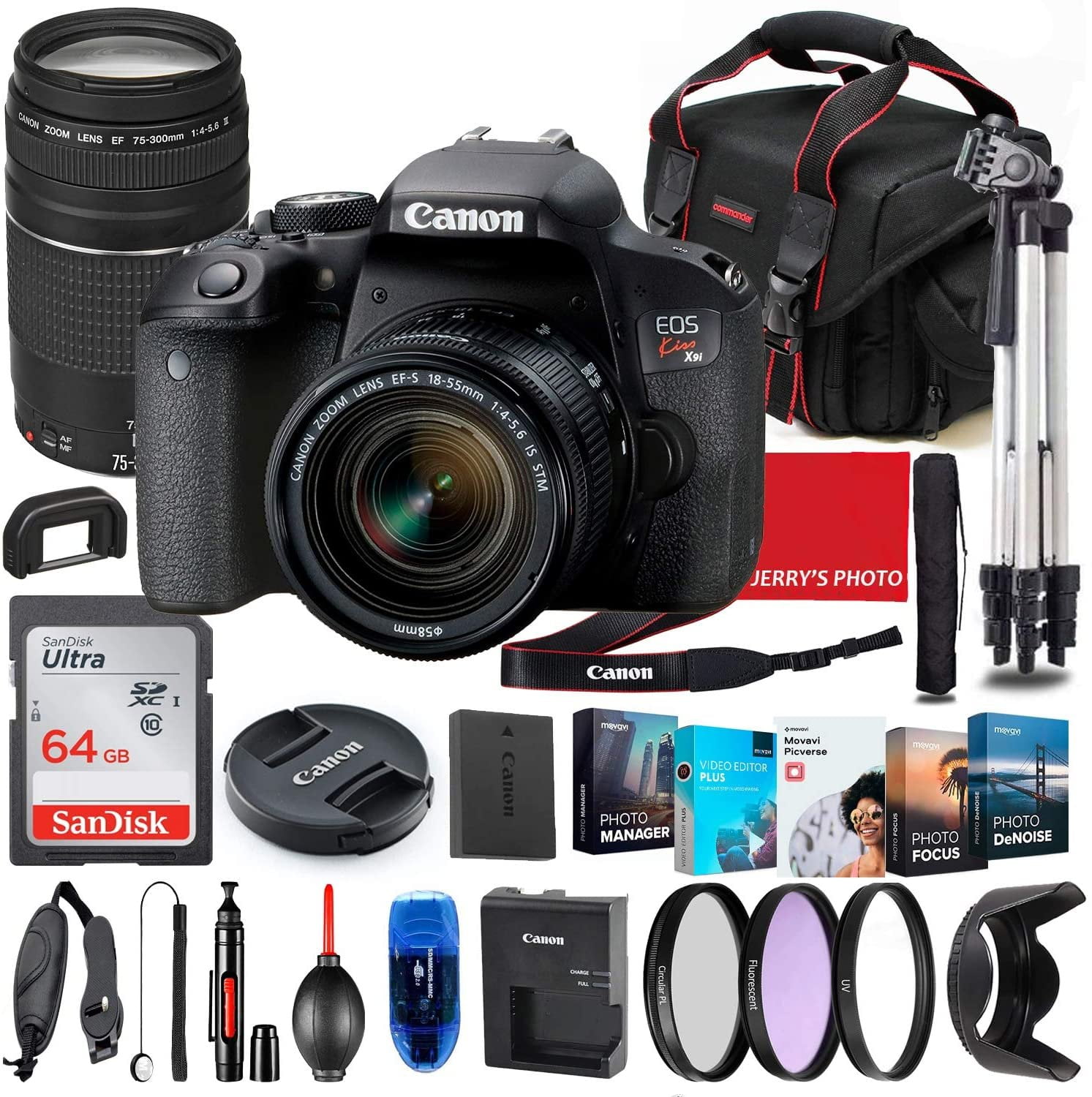 Canon EOS Kiss X9i (Rebel T7i) DSLR Camera with 18-55mm STM & 75-300mm III  Lens Bundle + Premium Accessory Bundle Including 64GB Memory, Filters,