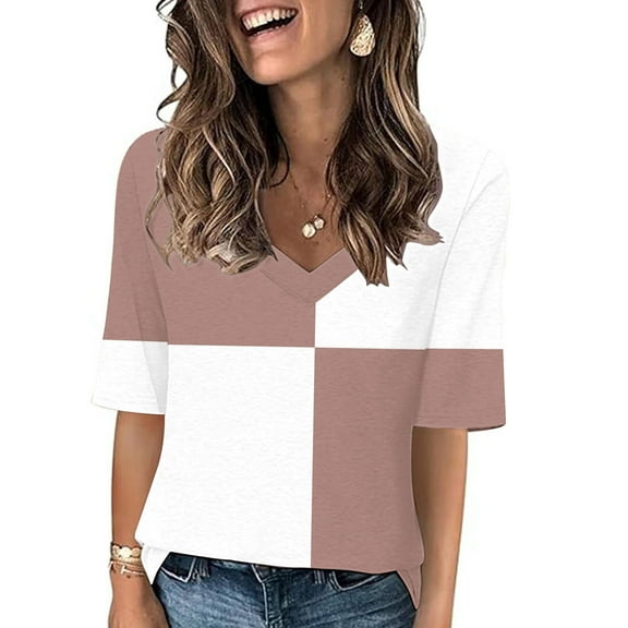 Women's Tops Under $10 Free Shipping Fashion Casual Printed Short-Sleeved V-Neck T-Shirt Yop