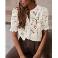 thumbnail image 4 of Blusa PRETTYGARDEN de encaje para mujer, manga corta, color beige, talla L, 4 of 6