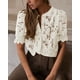 thumbnail image 4 of Blusa PRETTYGARDEN de encaje de manga corta con botones para mujer, 4 of 6