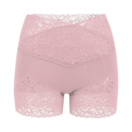 GA WEIHUA SavingPretty Lace Boxer Briefs for Women V Cut Criss Cross High Rise Panties Stretch Boyshort Panty Floral Lace Lingerie(Pink L)