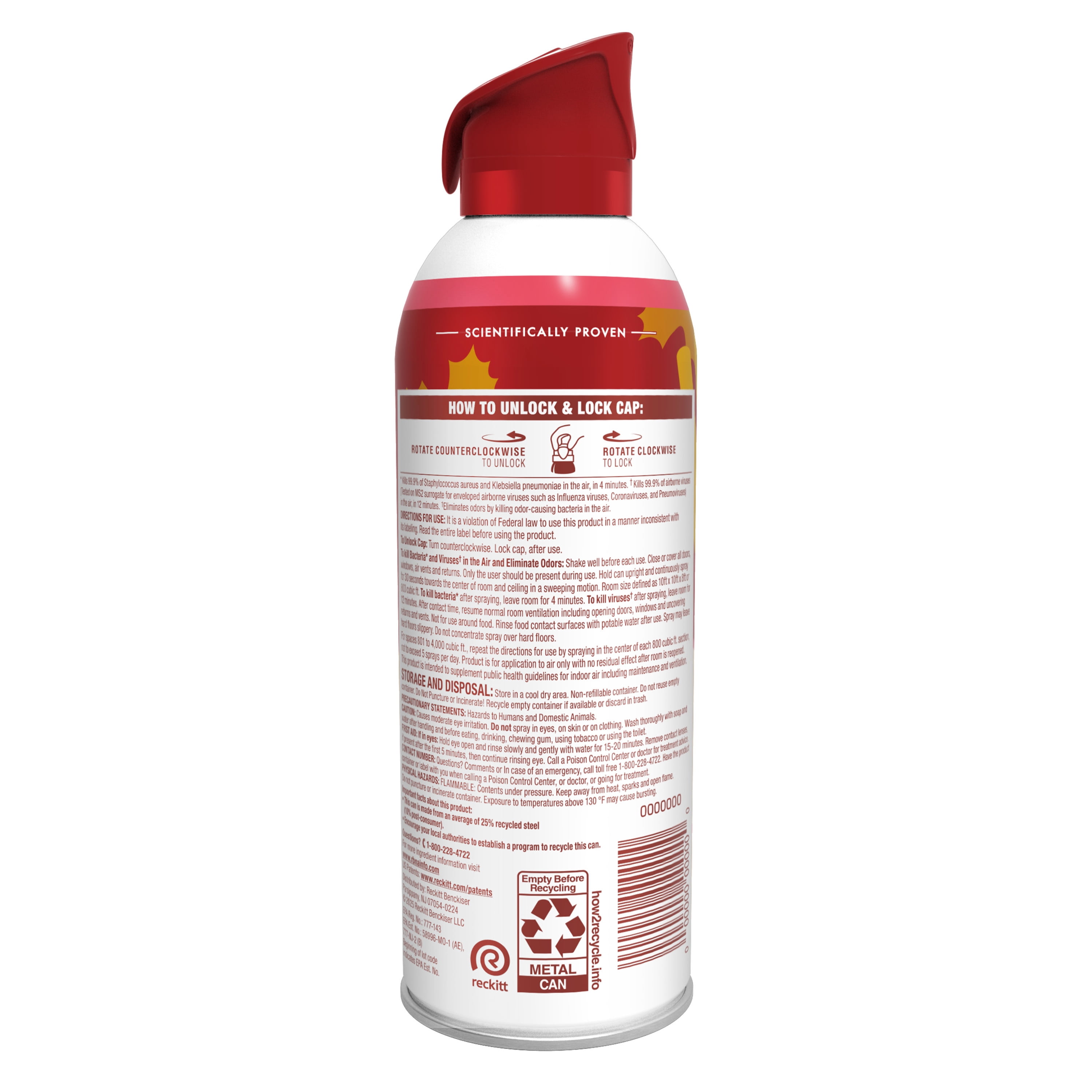 Lysol Air Sanitizer Spray, Bacterial Odor Elimination, Apple Cinnamon Scent, 10 oz