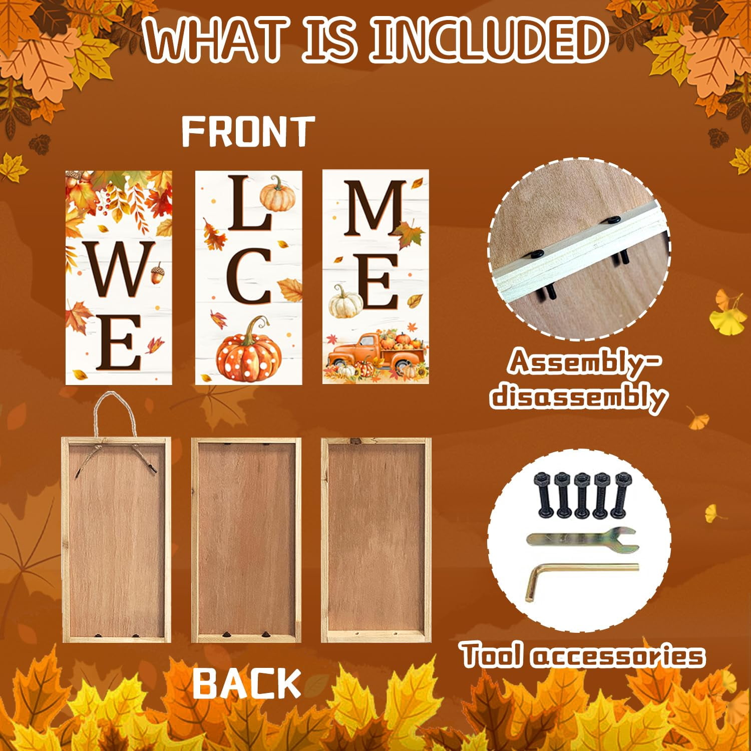 Thanksgiving Porch Sign  Fall Pumpkin Welcome For Front Door Truck Decor Yard Standing Wood Signs Indoor Outdoor Vertical Patio