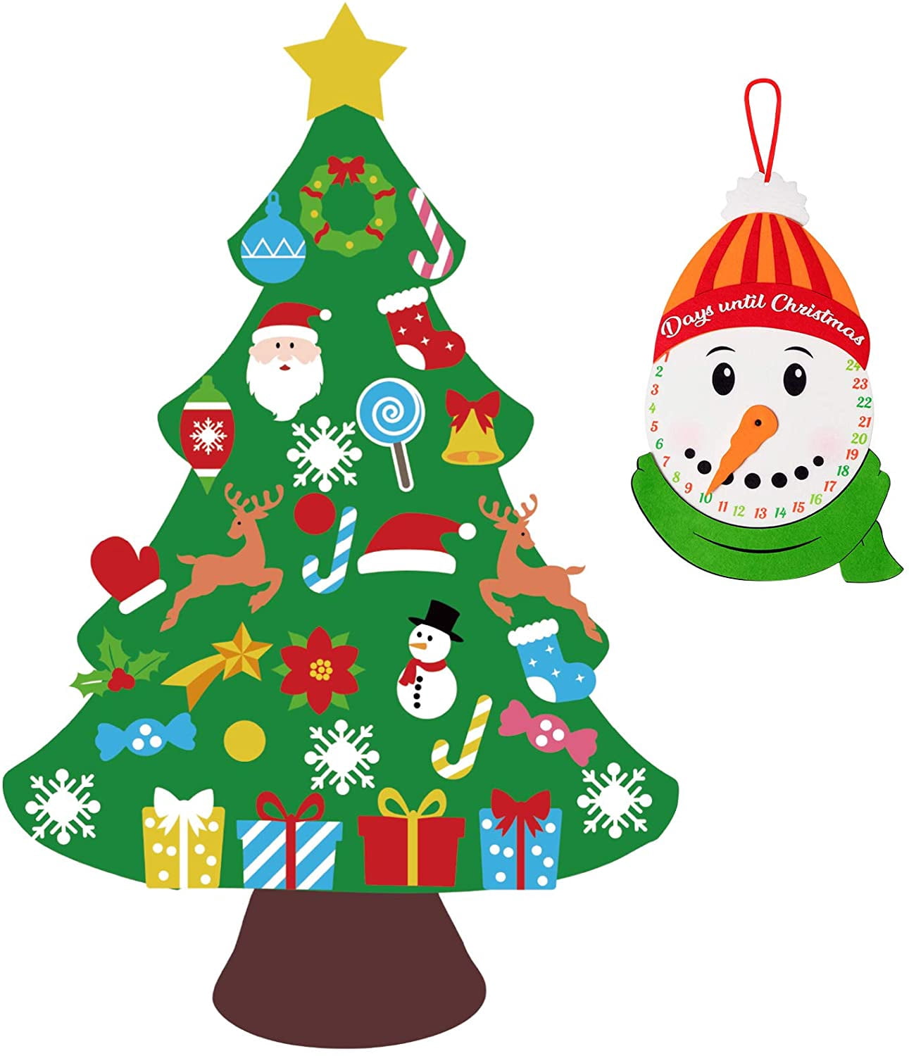 3Ft DIY Felt Christmas Tree Set Plus Snowman Advent Calendar Xmas