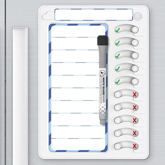 Borrado en seco KAQUBE de Chore Chart para niños con 10 deslizadores blanco/azul