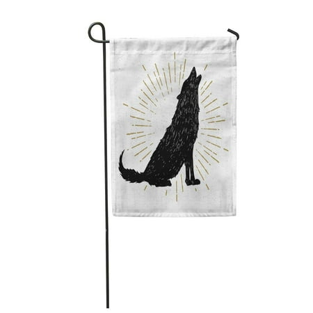 Vintage Flag Round Sticker - KDAGR Coyote Halloween with Wolf Silhouette Badge Sticker Vintage Stamp Drawn Sketch Garden Flag Decorative Flag House Banner 12x18 inch