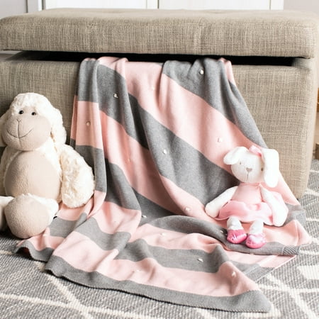 UPC: 0889048687240 | SAFAVIEH Bubble Striped Cotton 32 x 40 Baby Throw Grey/Pink