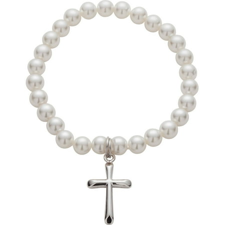 Girl's Fresh Water Pearl Bracelet with Cross Charm