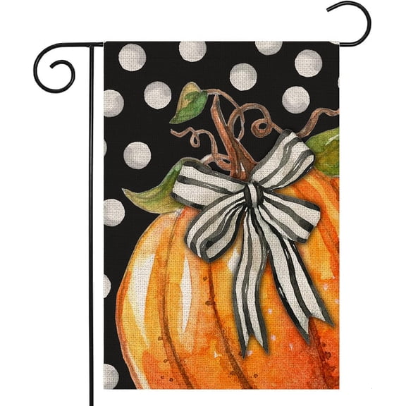 Fall Pumpkin Garden Flags for Outside 12x18 Inch Double Sided | Pumpkin with Bowknot White Dots Small Yard Flags,Seasonal Decor for Thanksgiving Autumn Farmhouse Outdoor Holiday