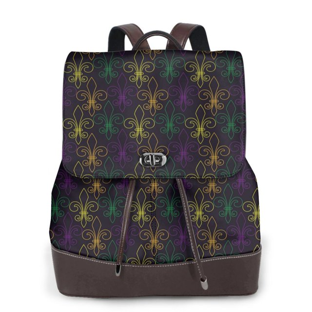 Balery Mardi Gras Carnival Mochila de Cuero para Mujeres, Gran Capacidad, Bolsa de Viaje Multifuncional, Mochila de Cuero y Bolsa de Hombro para Mujeres