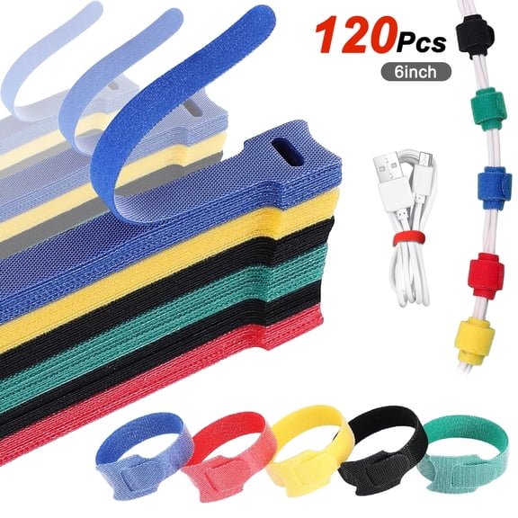 Deally 120PCS 6 Inch Cable Ties Reusable Multi-Purpose Wire Ties, Cable Management Straps, Cord Organizer Adjustable Cable Management,5 Colors