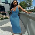 thumbnail image 1 of Nouvelle Robe Longue Moulante Sans Manches Sexy pour Femmes, Col en U Profond, Couleur Unie, Robe Maxi Slim, 1 of 7