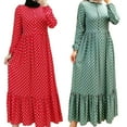 thumbnail image 3 of ZPAQI Women Muslim Lantern Sleeves Maxi Long Swing Dress Polka Dot Print Buttons Ruffles High Waist Islam Kaftan Abaya Hijab, 3 of 19