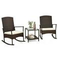 thumbnail image 2 of Gymax 3 Pieces Rocking Wicker Bistro Set Outdoor Front Porch Rocker Chairs Conversation Set White, 2 of 10