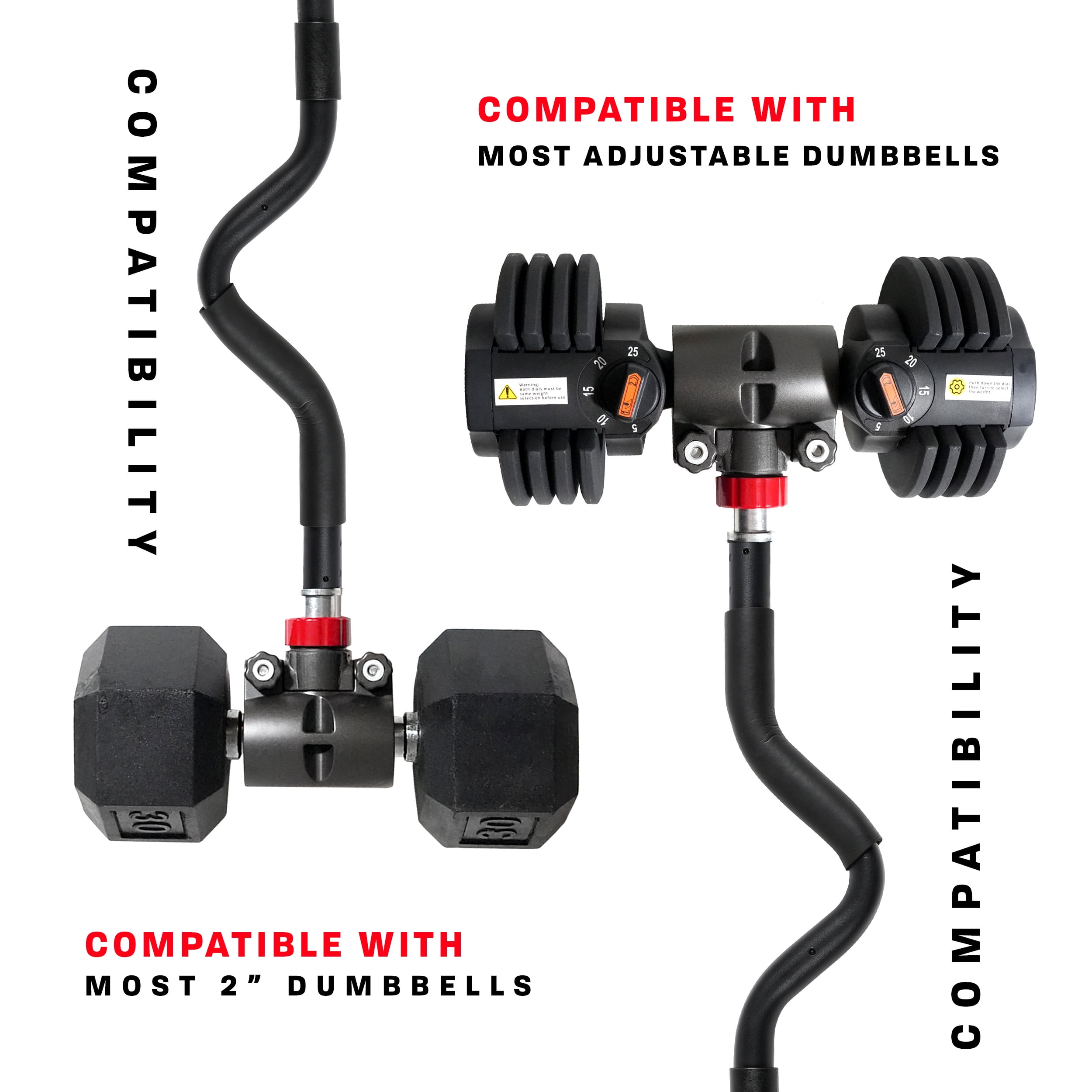 PRCTZ Modular EZ Curl Barbell Converter, Weight Lifting Curl Barbell, Biceps and Triceps, Dumbbell to Barbell Converter, Built-in Resistance Tube Adapter 200 Pound Capacity