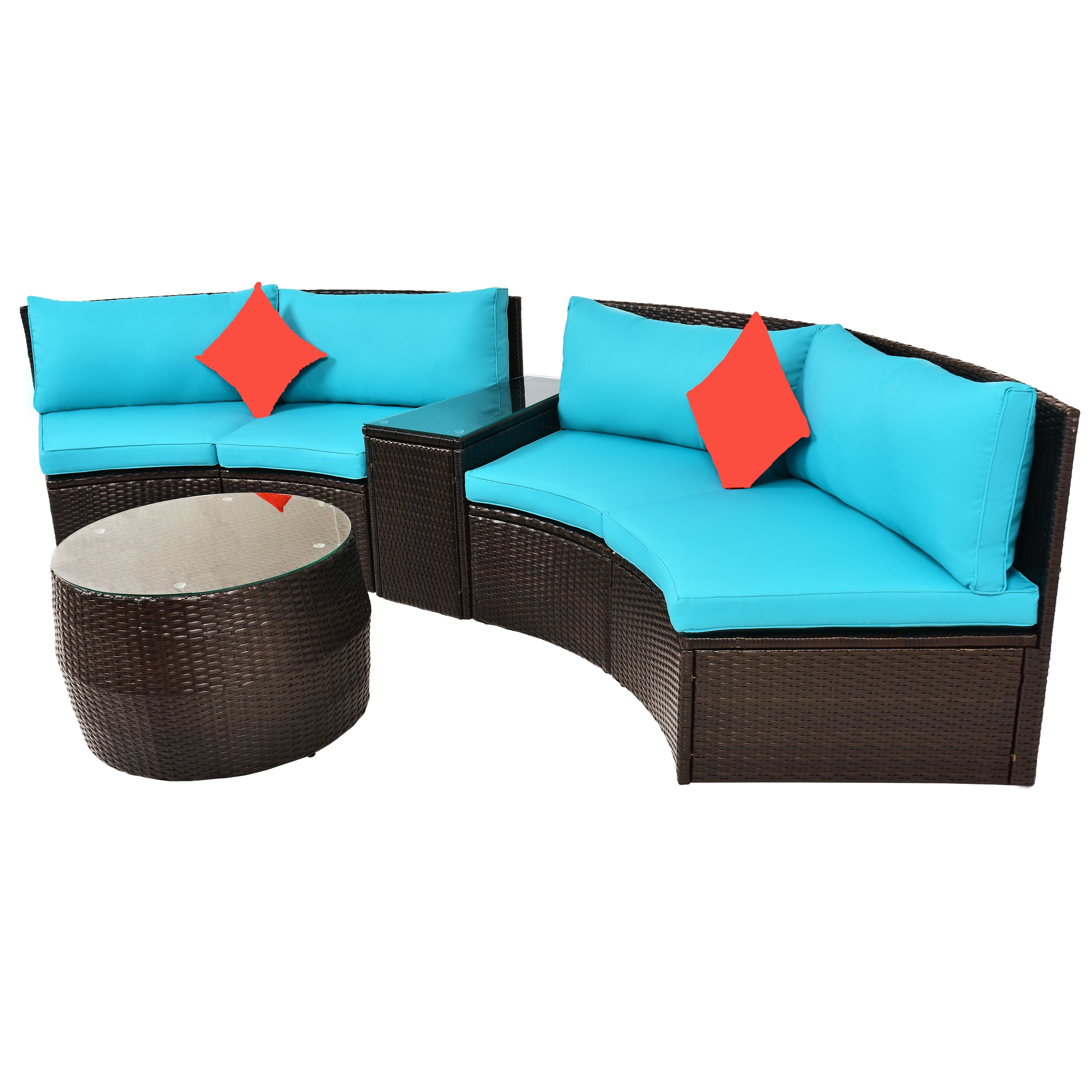 BTMWAY Outdoor Patio Bistro Sofa Set, 4 Piece Patio Cushioned Halfmoon