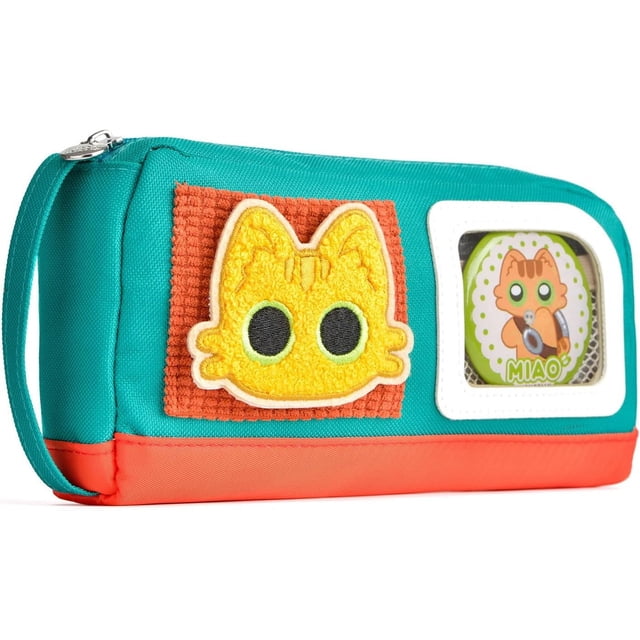 Estuche de gran capacidad con diseño de gato adorable, bolsa para lápices, papelería, bolígrafos para adolescentes, niñas y niños, con pegatinas mágicas e insignias decorativas, amarillo