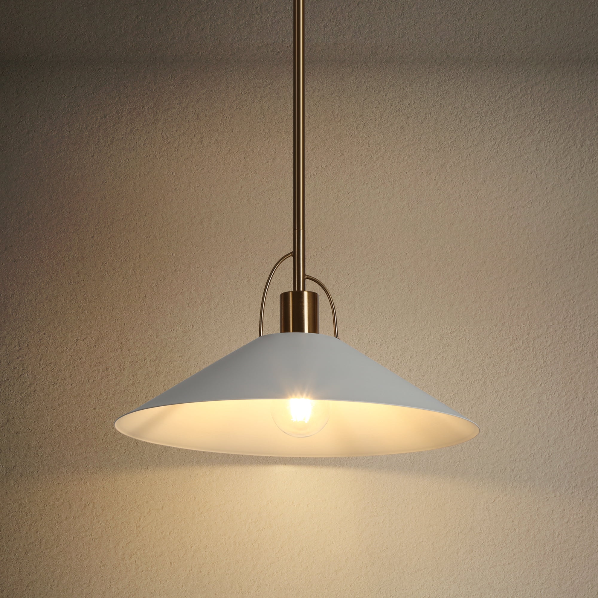 LNC Raratienner Polished Gold and Matte White Modern Cone LED Medium Hanging Pendant Light