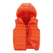HNMKIU Boys Winter Warm Coats Child Kids Toddler Baby Boys Girls Sleeveless Winter Solid Coats Hooded Jacket Vest Outer Outwear Outfits Clothes Orange,8-10 Years