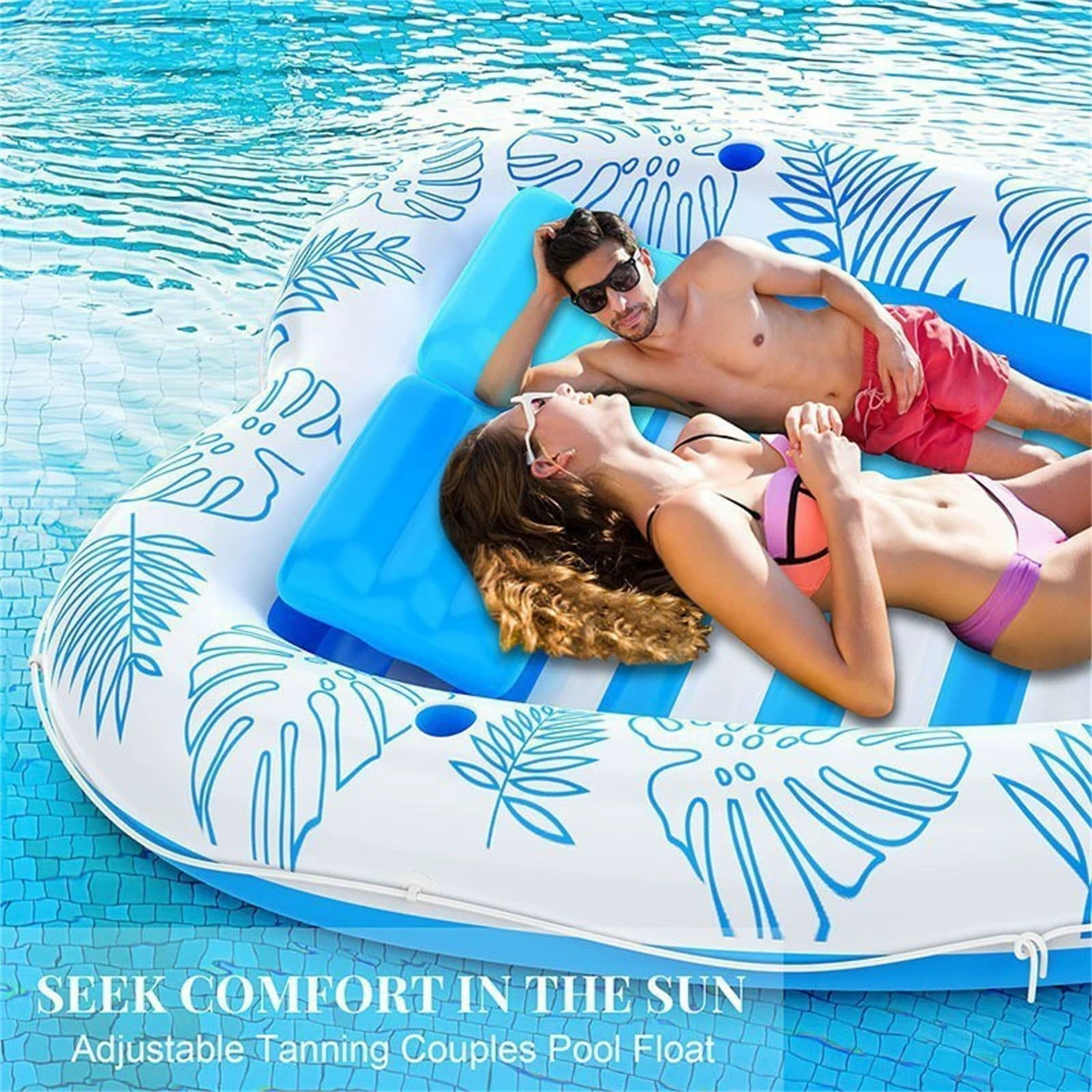 PVC Inflatable Pool Float Raft with Pillow, Sunbathing Floating Bed Mat for Adults, Durable Pool Lounger for Summer Swimming Pool Beach Vacation Relaxation