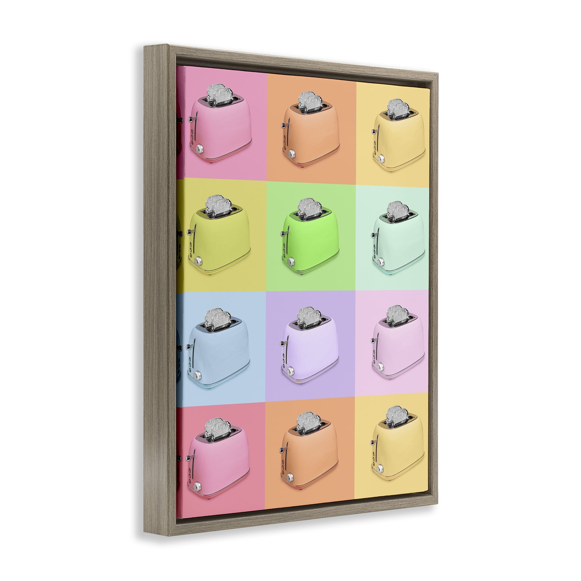 Stupell Industries Disco Toaster Oven Collage Brown Framed Floater Canvas Wall Art, design by LISH Creative
