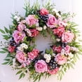 thumbnail image 1 of Corona colgante artificial para puerta de entrada, pared, decoración navideña, rosa, 56 cm, 22 pulgadas, 1 of 9