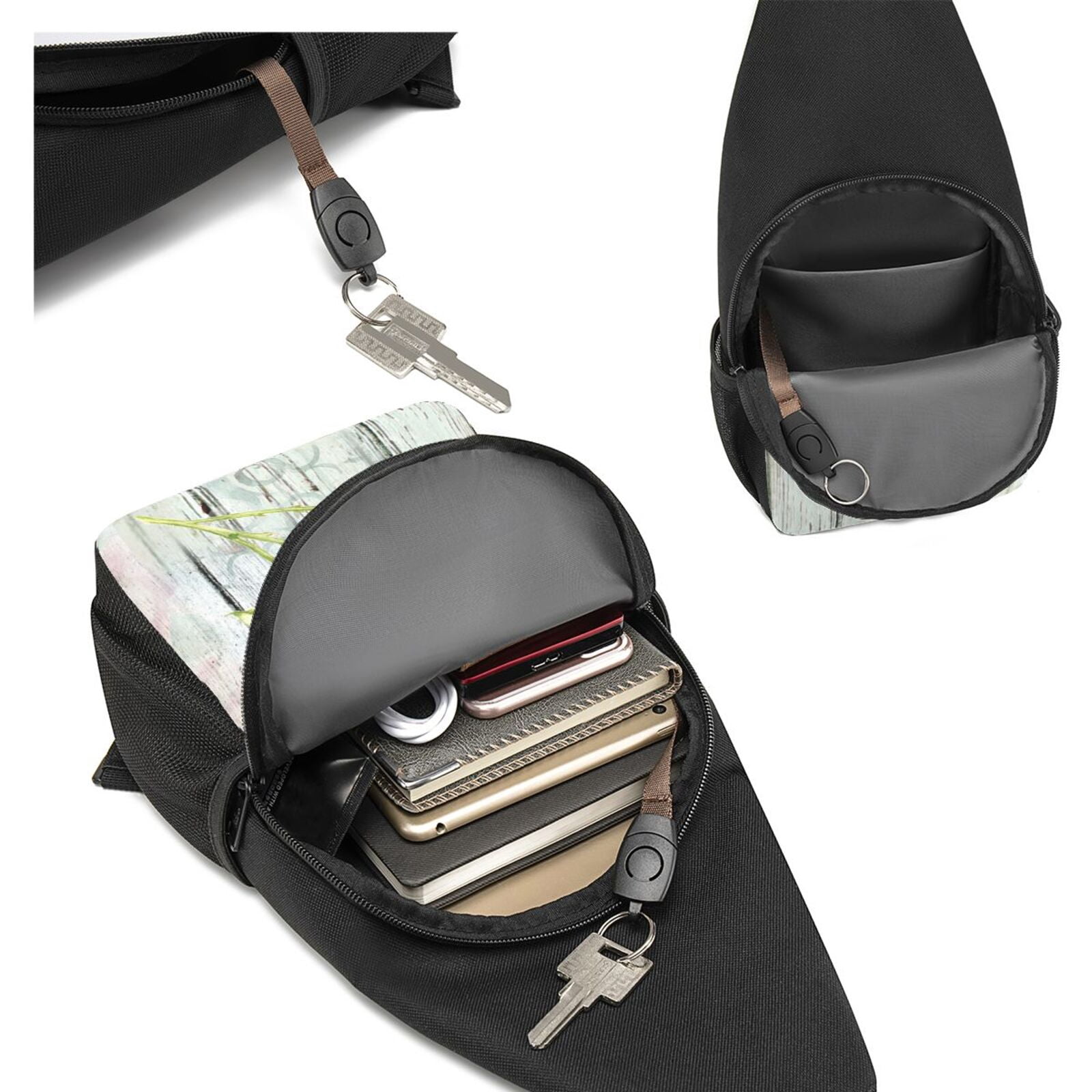 Xecao's Vintage Wood Background with Floral Print Sling Bag: A Versatile Chest, Shoulder, and Crossbody Backpack for Casual Days Out, Perfect for Both Men and Women
