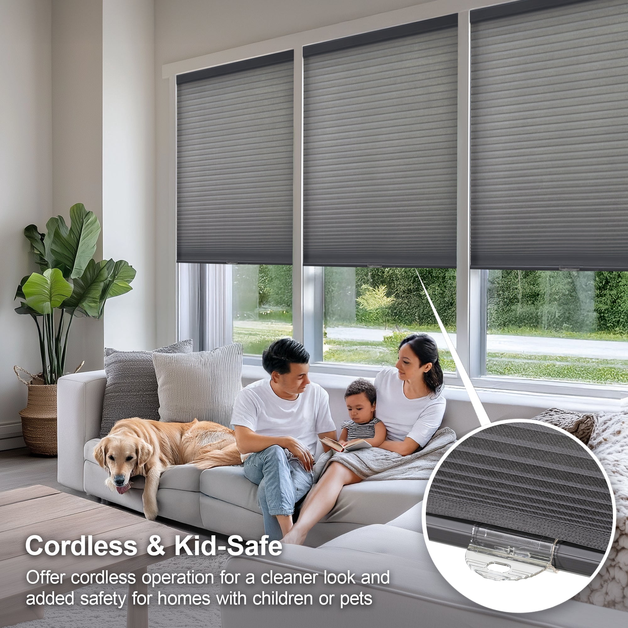 Chicology Light Filtering Cellular Shade, Morning Fog, 35"W X 84"H