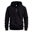 thumbnail image 3 of MNCLS Men's Waffle Knit Hoodie Pullover with Quarter-Zip Neck, Drawstring Hood and Kangaroo Pocket for Casual Everyday Wear - BLACK_M, 3 of 6