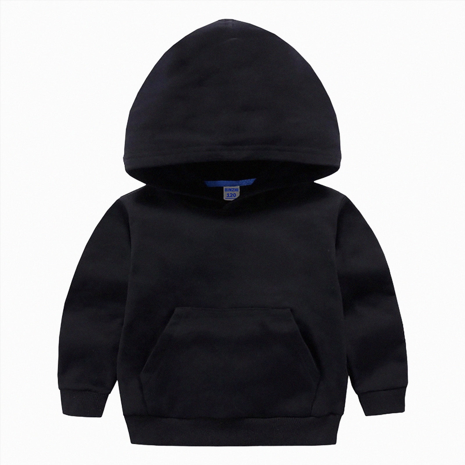 Splozh Toddler Hooded Sweatshirt 1-12 Years Boys Hoodies Long Sleeve Pullover Basic Solid Hooded Sweatshirts for Boy Black 5-6 Years