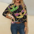 thumbnail image 6 of Yteetum Mardi Gras T Shirts for Women Oversized Crewneck Carnival Mask Print 3/4 Sleeve Top Womens Casual Round Neck Funny Mask Tuesday Carnival Party 3/4 Length Sleeve Tee Shirt Spring Summer Clothe, 6 of 6