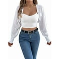 thumbnail image 2 of Women'S Y2K Crochet Shrug Sweater Open Front Long Sleeves Batwing Knit Cropped Cardigan White L, 2 of 9