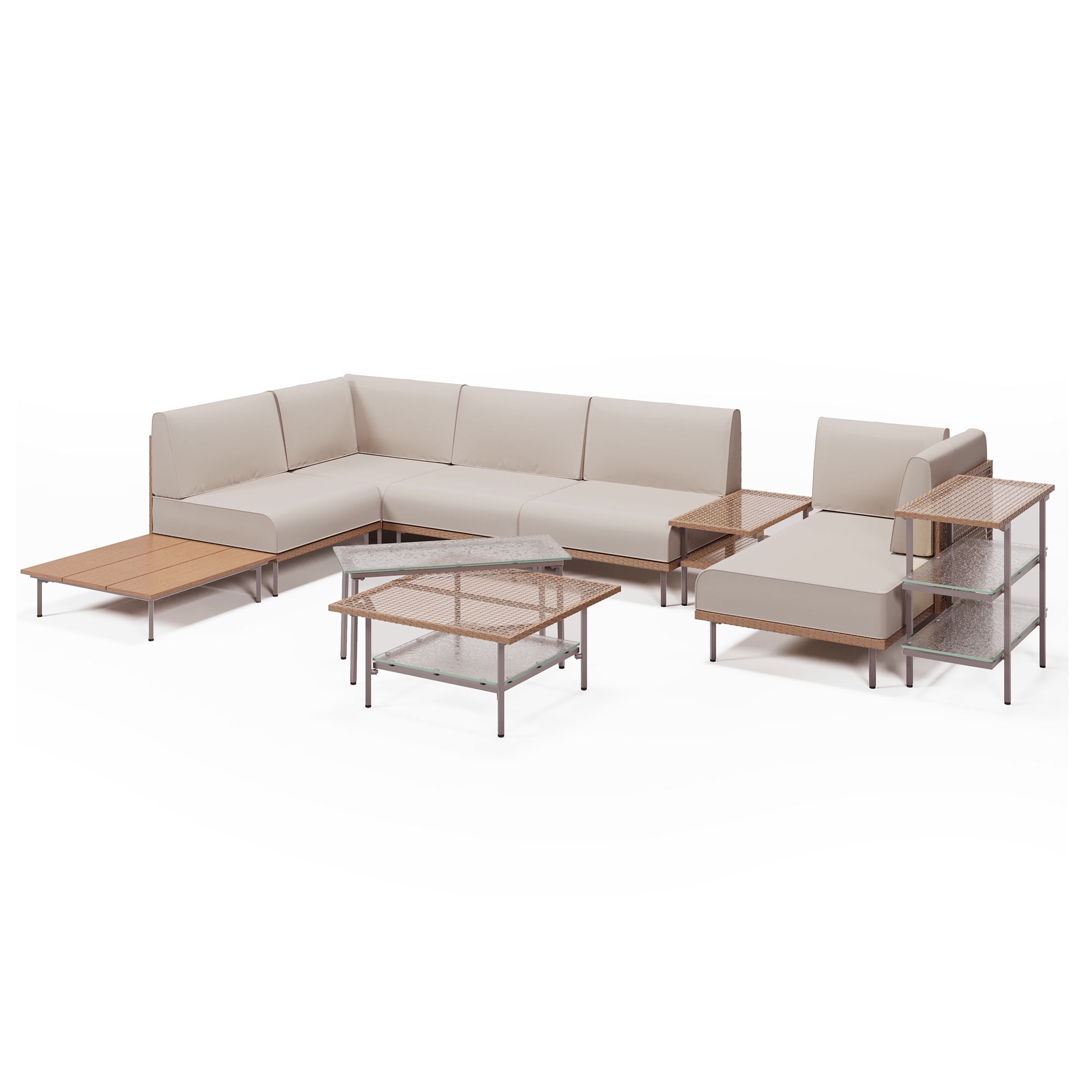 LAUSAINT HOME 10 Pieces Patio Conversation Set, Outdoor Luxury Series Seating Furniture Group with Plush Beige Cushions