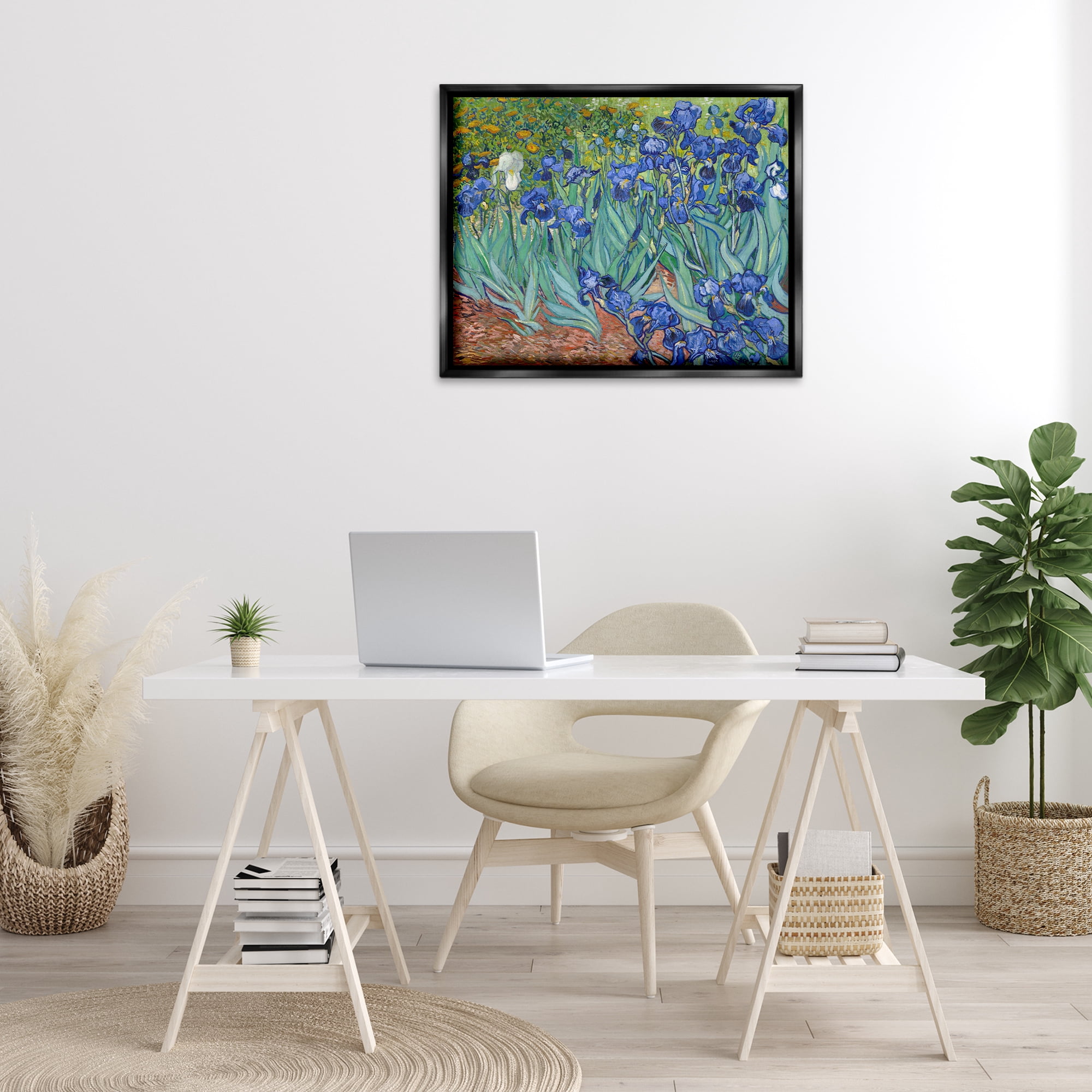 Stupell Industries Classic Van Gogh Irises Plants & Flowers Painting Black Floater Framed Canvas Art Print Wall Art, 31 x 25
